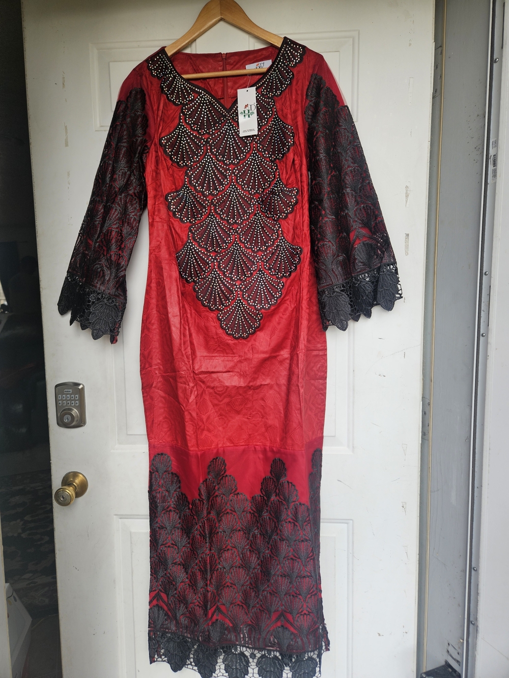 Red & Black Embroidered Long Sleeve Women's Dress #halloween #goth